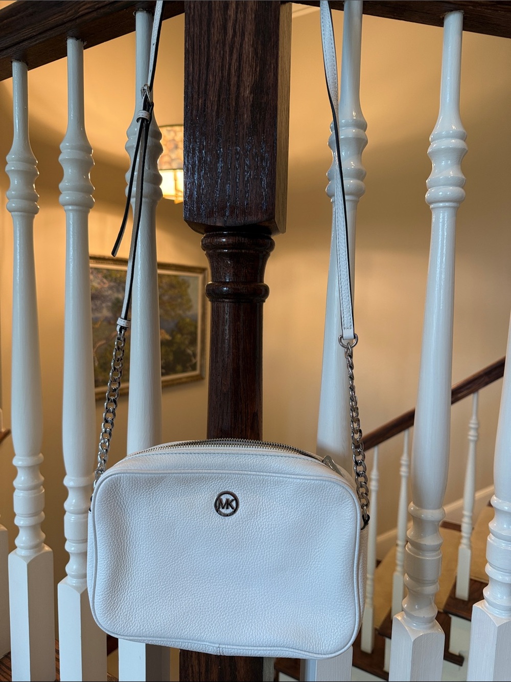 Michael Kors White Pebbled Leather Camera Crossbody